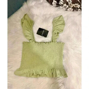 Forever21 Smocked Flounce-Trim Crop Top